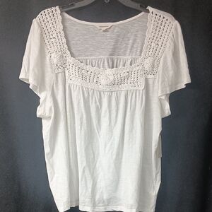 Lucky Brand Crochet Trim Square Neck Top XL